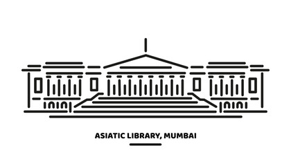 Asiatic Library Mumbai building vector line illustration.