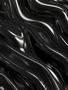 A close up of a black shiny texture that is wrinkled and wavy. rippled petroleum or oil in dark color and soft and rippled liquid. top view of bitumen pattern. black meth and poison, AI Generated.