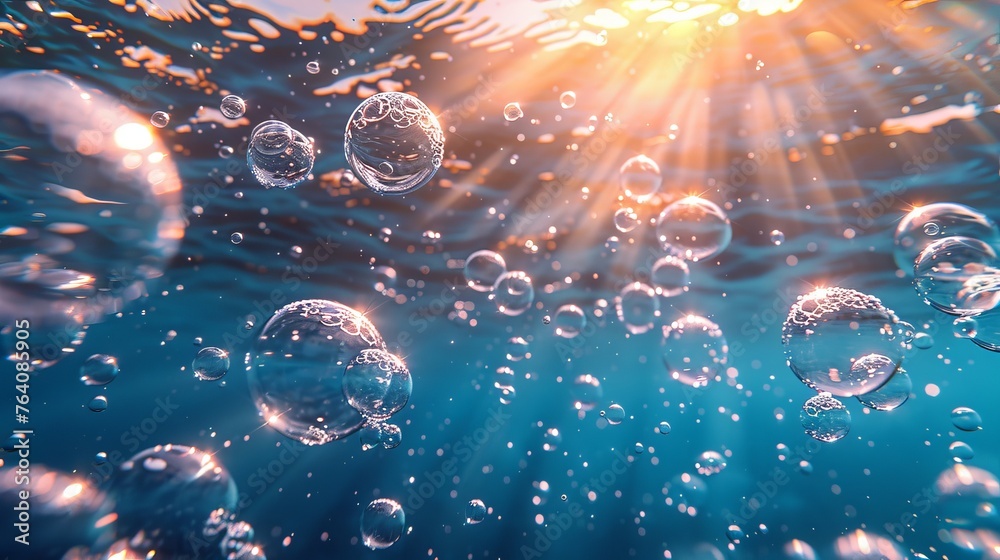 Poster underwater bubbles texture isolated on transparent background. modern fizzy air, gas, or clean oxyge