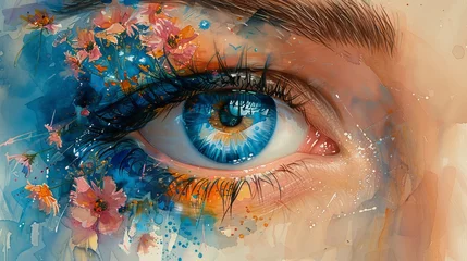Fotobehang Abstract, texture, watercolor, eyes, flowers © Zaleman