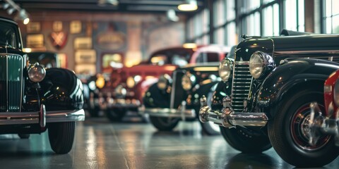 Generate an image of vintage car showroom