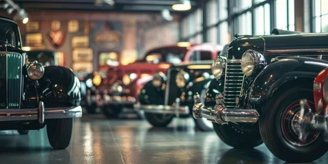 Küchenrückwand glas motiv Generate an image of vintage car showroom © Thuch