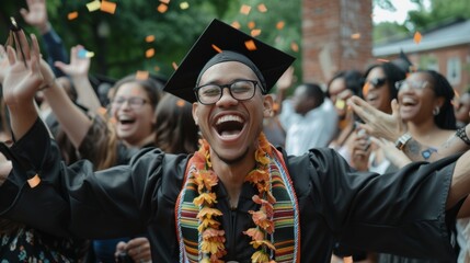 Obraz premium A graduate celebrating with their family who are all cheering them on