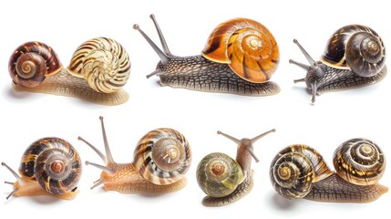 Beautiful snails set collection. Isolated on white background Generative AI