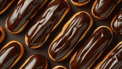 chocolate glazed eclairs close-up wallpaper texture pattern or background