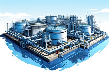 Water treatment plant Aerial View illustration