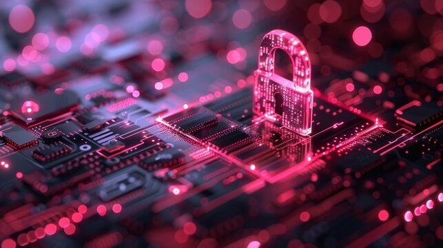 Cloud storage and cloud computing background. Data processing technology. Lock in integrated circuit. - Powered by Adobe