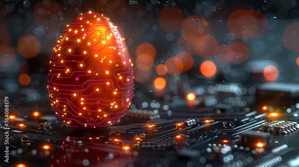 Poster modern illustration with circuit board texture of an easter egg in a technology style. modern illust