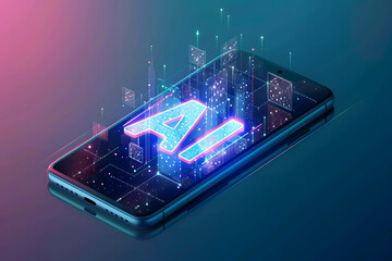 AI phone concept, smartphone with word AI, AI technology or artificial intelligence that has become a part of human life, AI helps humans work more easily