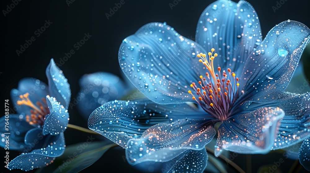 Aufkleber Modern illustration of abstract blue flower with number 2024 and geometric background. Wireframe light structure. Modern 3D graphic concept.