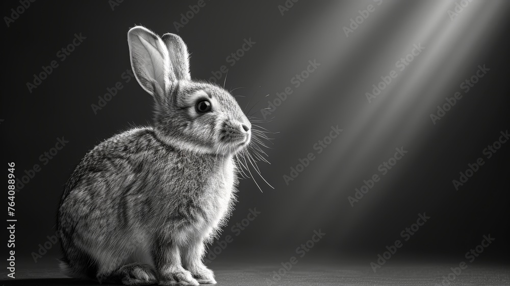 Poster Animated silhouette rabbit on transparent background. Graphic element for design. Realistic mouse shadow on transparent background.