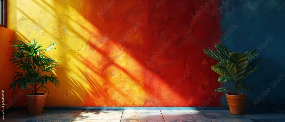Leinwandbilder the wall has a blank colorful background with a hard falling shadow applied. 3d rendering.