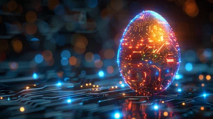 Gardinen Greeting card with abstract 3D egg with circuit board texture. Modern illustration in EPS 10. © Zaleman