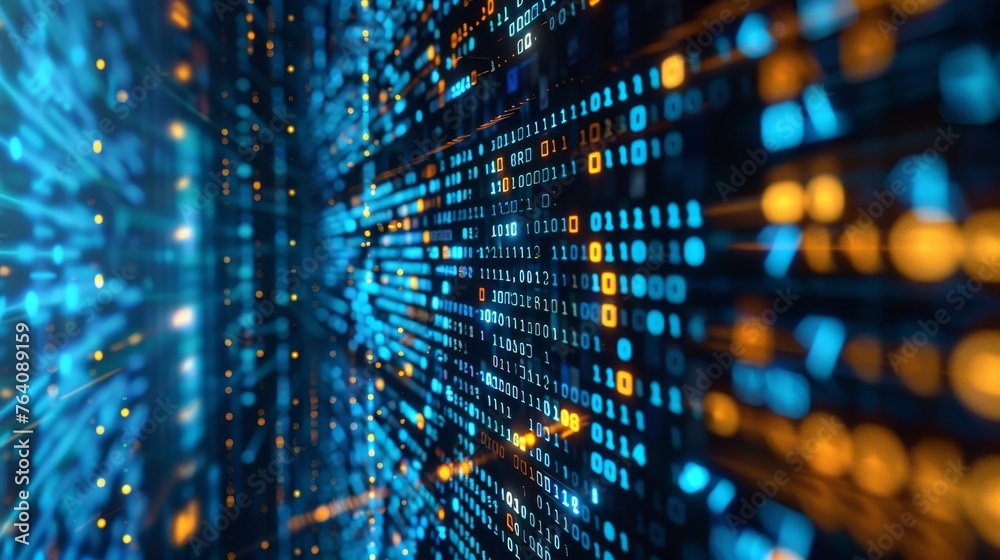 Fototapete System engineering. Binary code. Programming. Digital transformation concept.