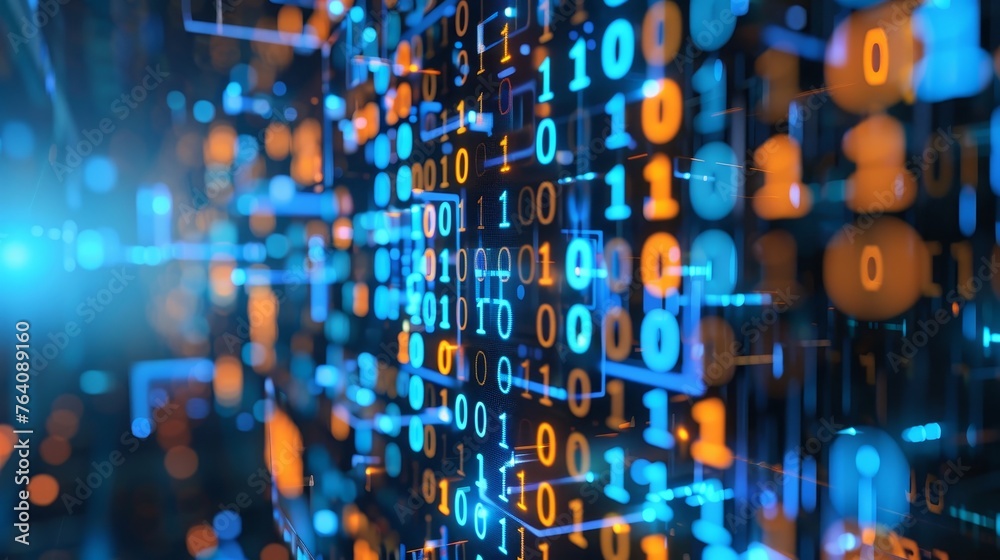 Fototapete Systems engineering. Binary coding. Programming. Digital transformation concept.