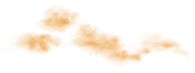 Yellow smog clouds on floor. Fog or smoke. Isolated transparent special effect. Morning fog over land or water surface. Magic haze. PNG.