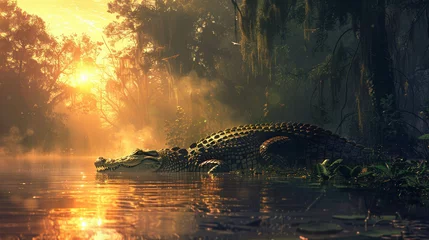 Fototapeten Ancient Snap, crocodile history podcast, twilight river sounds , soft shadowns © PARALOGIA