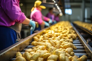 Food production process in a plant. Processing potatoes