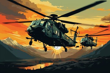 Military helicopters illustration - obrazy, fototapety, plakaty
