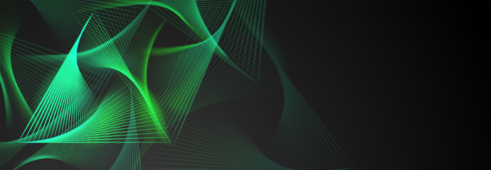 Abstract illustration with colored spirograph figures in the form of triangles and lines on a dark background