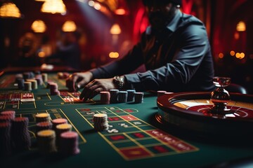 Roulette table in a casino. - obrazy, fototapety, plakaty