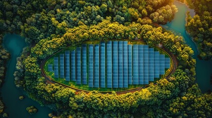 An aerial view of a circular solar power plant near Sevilla, Spain