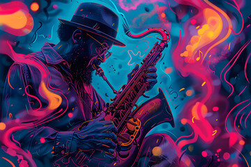  man playing the saxophone - obrazy, fototapety, plakaty