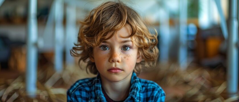 Blowing on a home-made wind turbine model by a boy