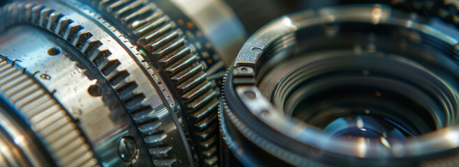 Closeup on the gears and rings of a DSLR zoom lenss mechanism showcasing the engineering behind optical zoom