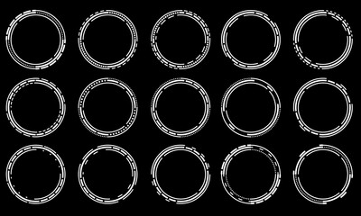 Set of sci fi white circle user interface elements technology futuristic design modern creative on black background vector - 764090506