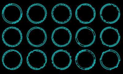 Set of sci fi blue circle user interface elements technology futuristic design modern creative on black background vector - 764090534