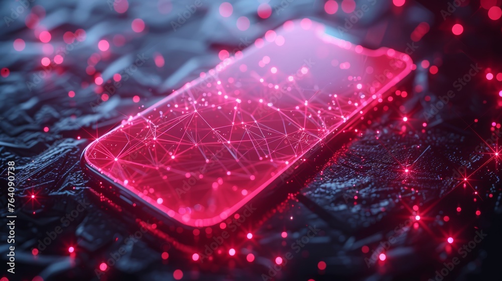 Leinwandbilder White empty mobile phone screen with low poly style design. Geometric background. Wireframe light connections structure. Modern 3D graphic concept. Isolated  illustration.