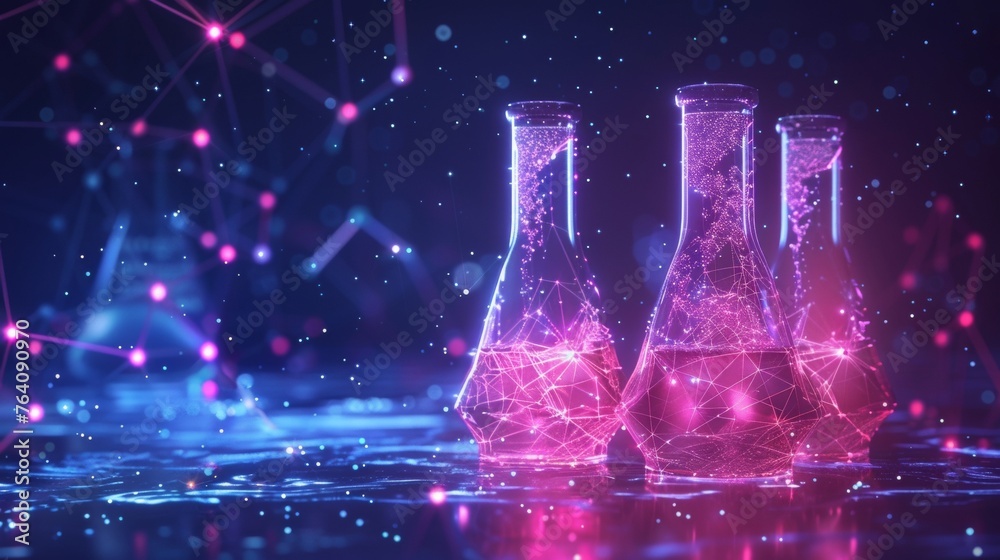 Aufkleber isolated test tubes on a dark background. science polygonal image resembling a starry sky or space w