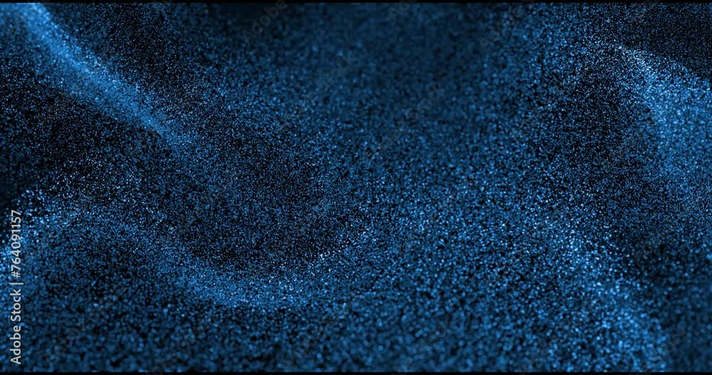 Poster particles flowing in a smooth, wave-like motion, creating a mesmerizing and undulating deep blue dof