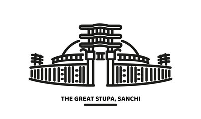 The Great Stupa of Sanchi vector icon illustration - obrazy, fototapety, plakaty