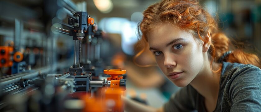 Students using a 3D printer in the lab while learning about engineering