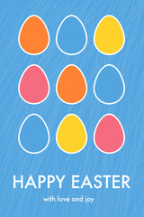Minimalist Easter background with colourful eggs. Design of a greeting card. Vector illustration
