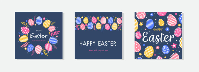 Minimalist Easter background with eggs. A set of Easter cards. Vector illustration