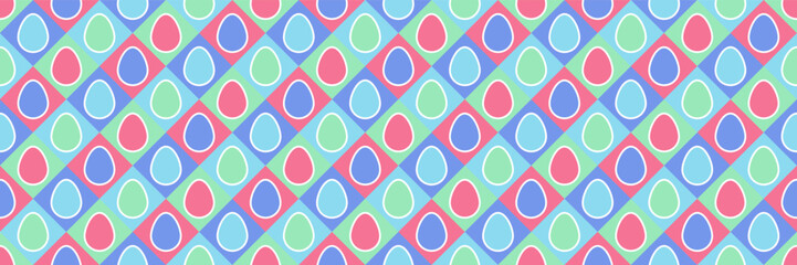 Seamless Easter texture. Background with colourful eggs. Banner. Vector illustration