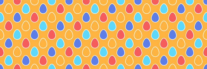 Colourful Easter background in modern minimalist style. Design of a seamless texture with ornate eggs. Banner. Vector illustration