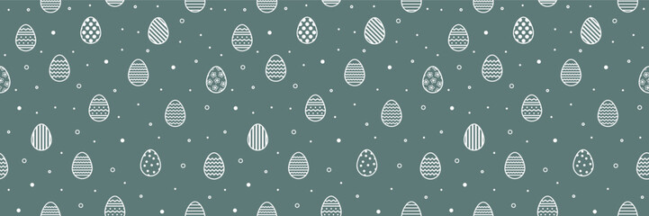 Easter seamless pattern with ornate eggs. Minimalist design for card, invitation and poster. Panoramic header. Vector illustration