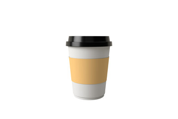 Hot coffee black lid and paper label with sunlight,3d render mockup, Png file