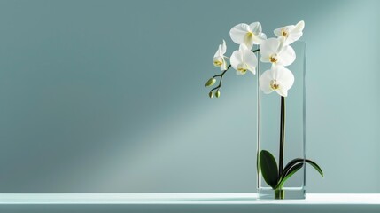 elegant orchid in a tall glass vase with clean lines