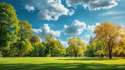 Fototapeta premium beautiful park with robust trees with a blue sky