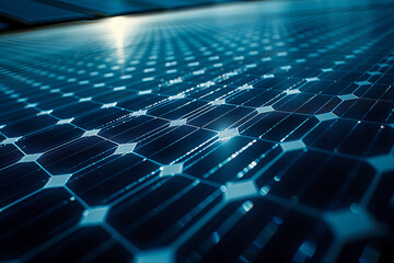 Obraz premium An array of photovoltaic solar panels stretches out beneath a bright, blue sky with wispy clouds, harnessing renewable energy..