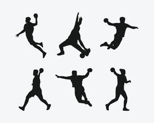 silhouette set of handball player, athlete. sport, activity, competition. vector illustration.