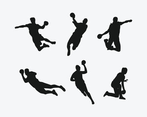 silhouette set of handball player, athlete. sport, activity, competition. vector illustration.