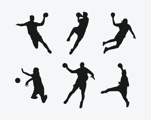 silhouette set of handball player, athlete. sport, activity, competition. vector illustration.