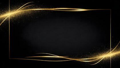 gold empty frame, bokeh lights on dark blue, black background, sparkling sparklers, festive party background, greeting card template - obrazy, fototapety, plakaty