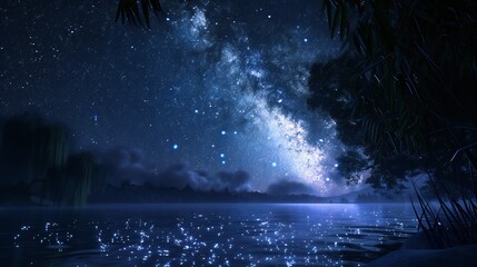 Nighttime tranquility enveloped by the shimmering glow of the Milky Way.